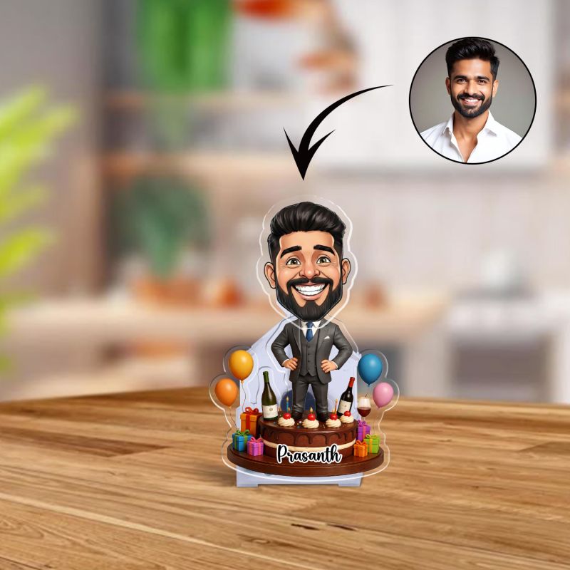 Personalized Birthday Boy Bobblehead Caricature Tabletop with Battery Powered Shaking Head Gift for Husband, Father, Brother, or Boyfriend Decorative Desk Accessory